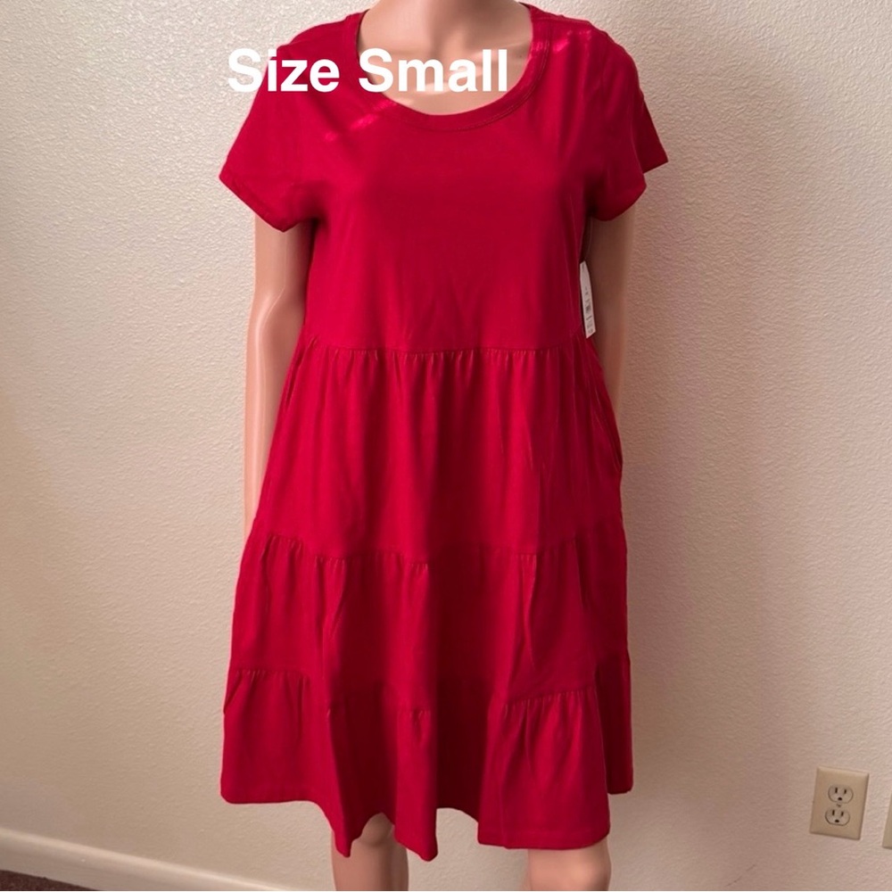 Time and Tru Women's and Women’s Plus Tiered Cotton Mini Dress, Small,Red